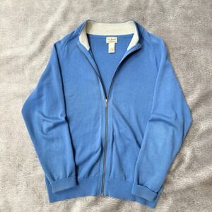 Full Zip Cardigan Mens Medium Blue LL Bean Pima Cotton Sweater